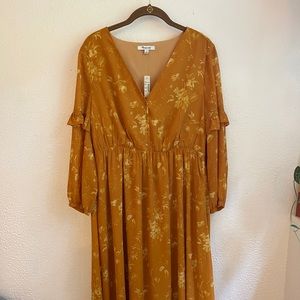 Madewell golden mustard maxi v neck button dress